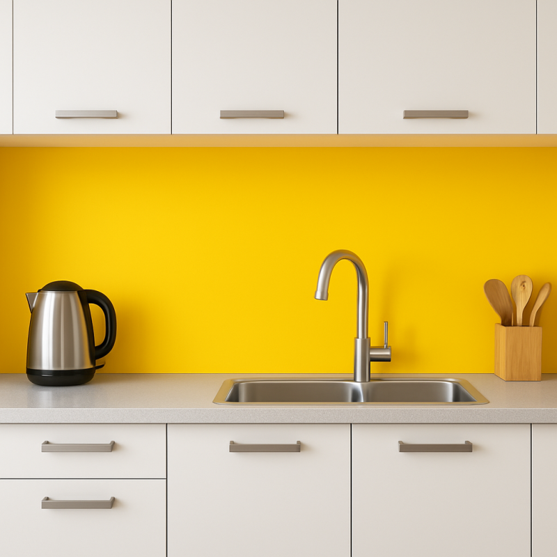Crédence de cuisine jaune sur mesure. Livraison gratuite !
