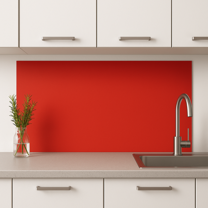 Crédence de cuisine rouge sur mesure. Livraison gratuite !