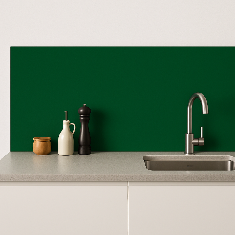 Crédence de cuisine vert foncé sur mesure. Livraison gratuite !