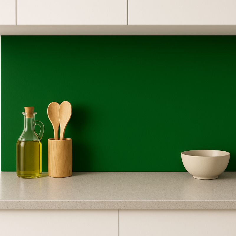 Crédence de cuisine vert bouteille sur mesure. Livraison gratuite !