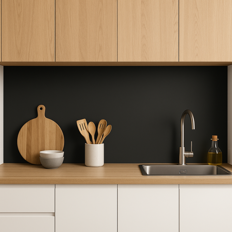 Crédence de cuisine noir corbeau sur mesure. Livraison gratuite !