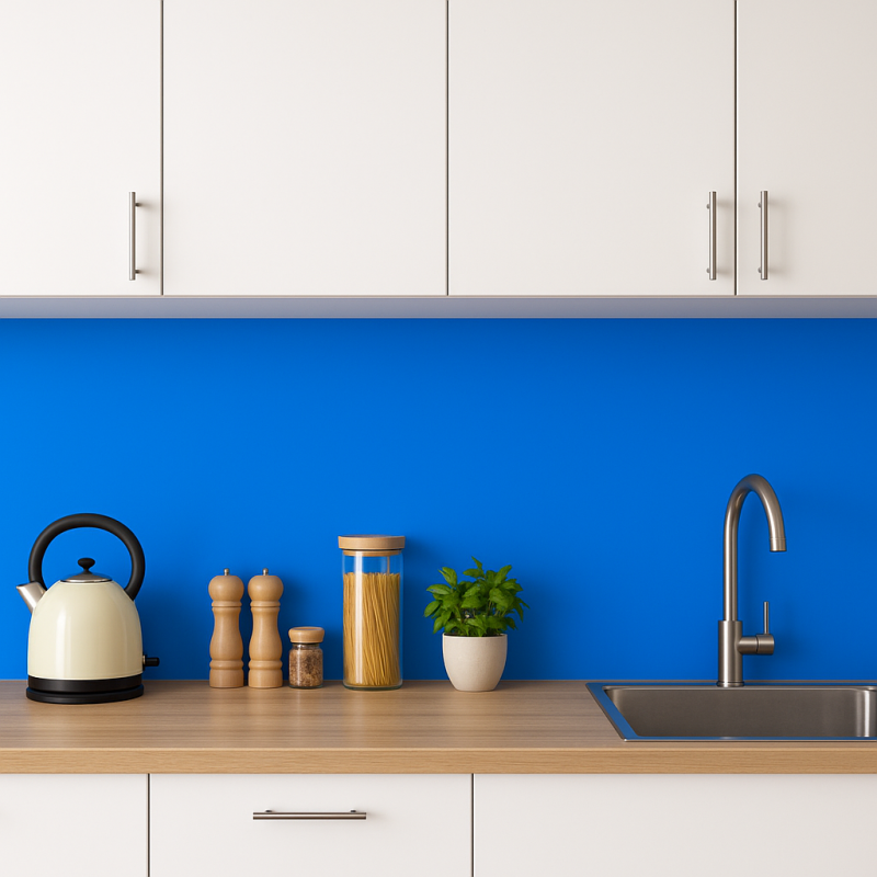 Crédence de cuisine bleu électrique sur mesure. Livraison gratuite !