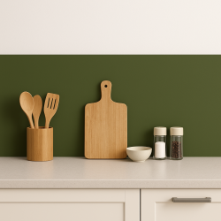 Crédence de cuisine vert militaire sur mesure. Livraison gratuite !
