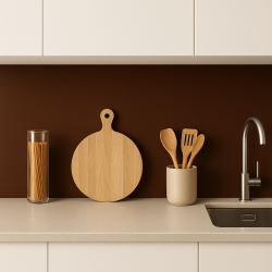 Crédence de cuisine marron foncé sur mesure. Livraison gratuite !