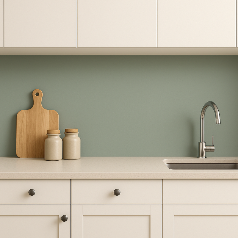 Crédence de cuisine vert de gris sur mesure. Livraison gratuite !