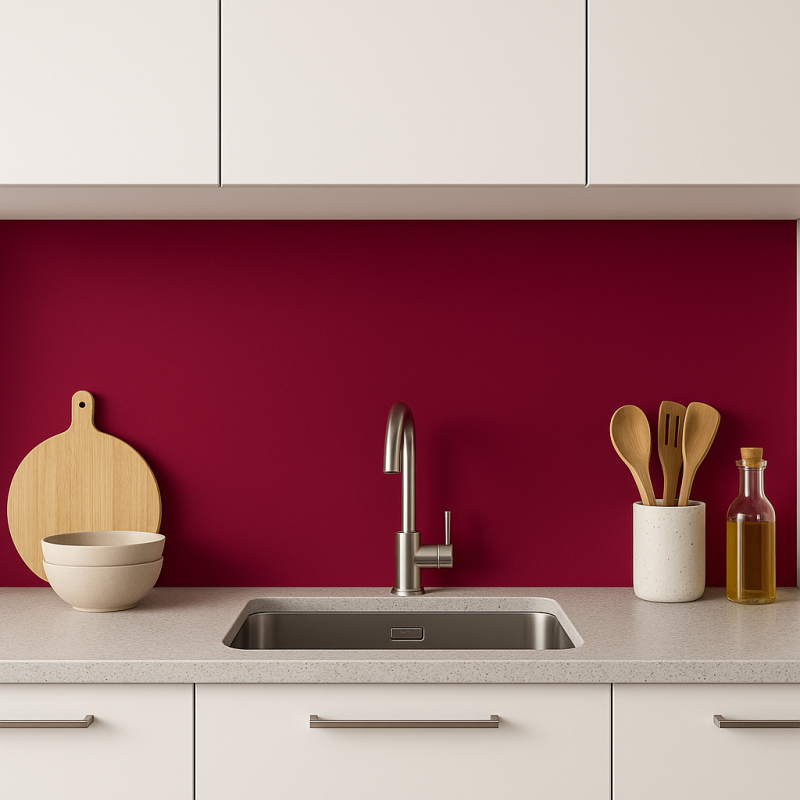 Crédence de cuisine pourpre sur mesure. Livraison gratuite !