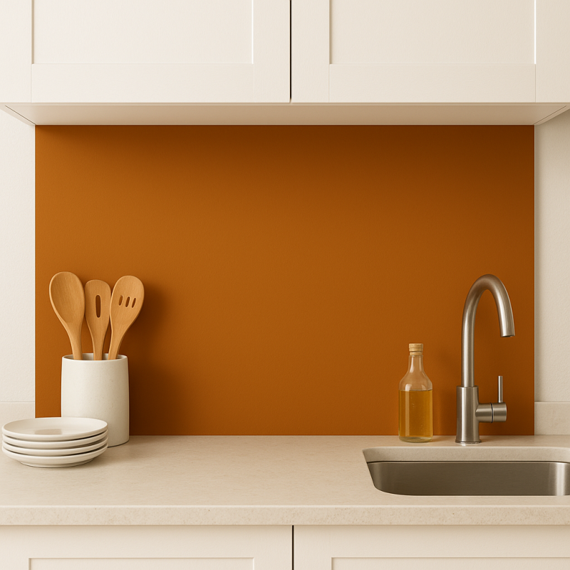 Crédence de cuisine orange cuivre sur mesure. Livraison gratuite !