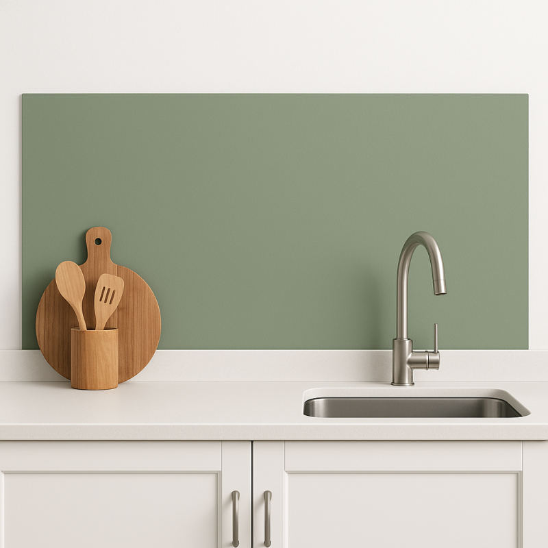 Crédence de cuisine vert amande sur mesure. Livraison gratuite !