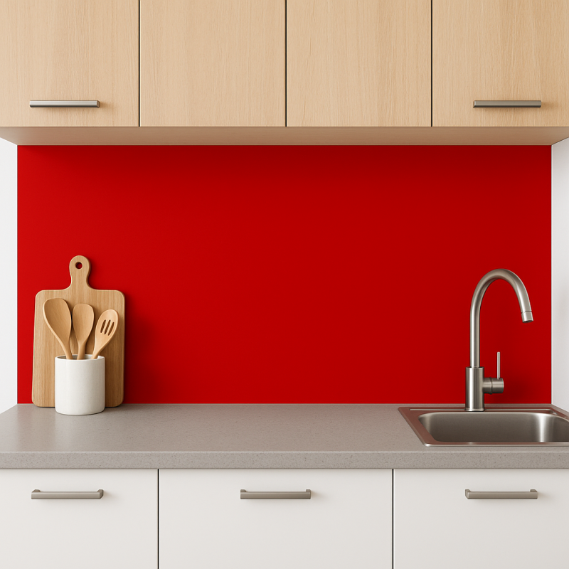 Crédence de cuisine rouge foncé sur mesure. Livraison gratuite !