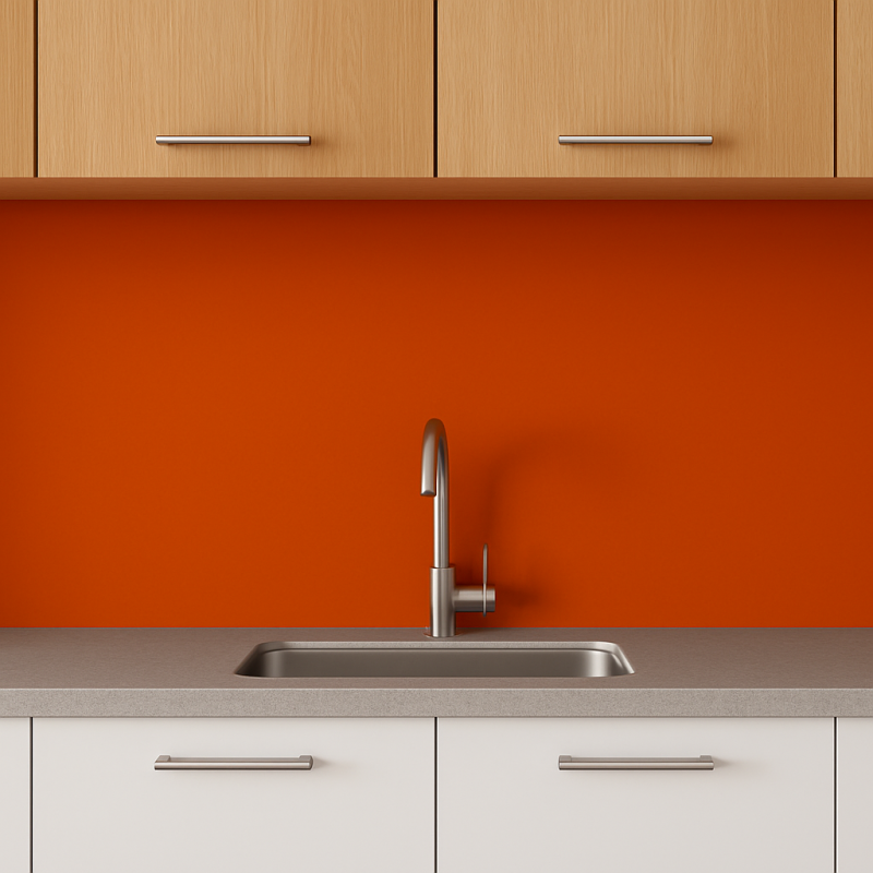 Crédence de cuisine orange brulé sur mesure. Livraison gratuite !