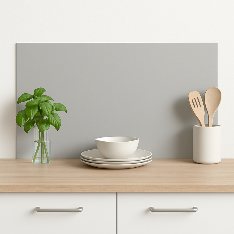 Crédence de cuisine gris perle sur mesure. Livraison gratuite !
