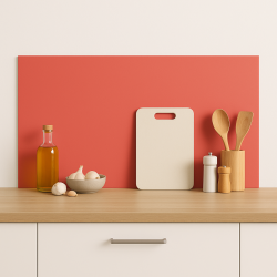 Crédence de cuisine rose pamplemousse sur mesure. Livraison gratuite !