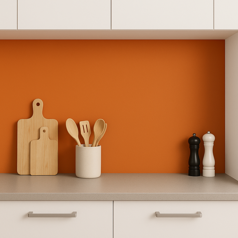Crédence de cuisine orange citrouille sur mesure. Livraison gratuite !