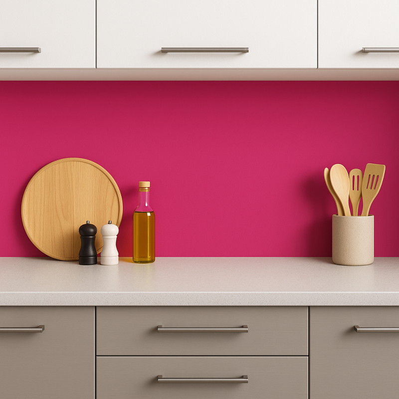 Crédence de cuisine rose foncé sur mesure. Livraison gratuite !