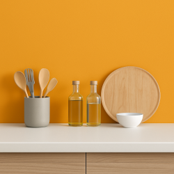 Crédence de cuisine orange safran sur mesure. Livraison gratuite !