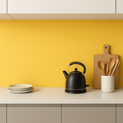 Crédence de cuisine jaune poussin sur mesure. Livraison gratuite !