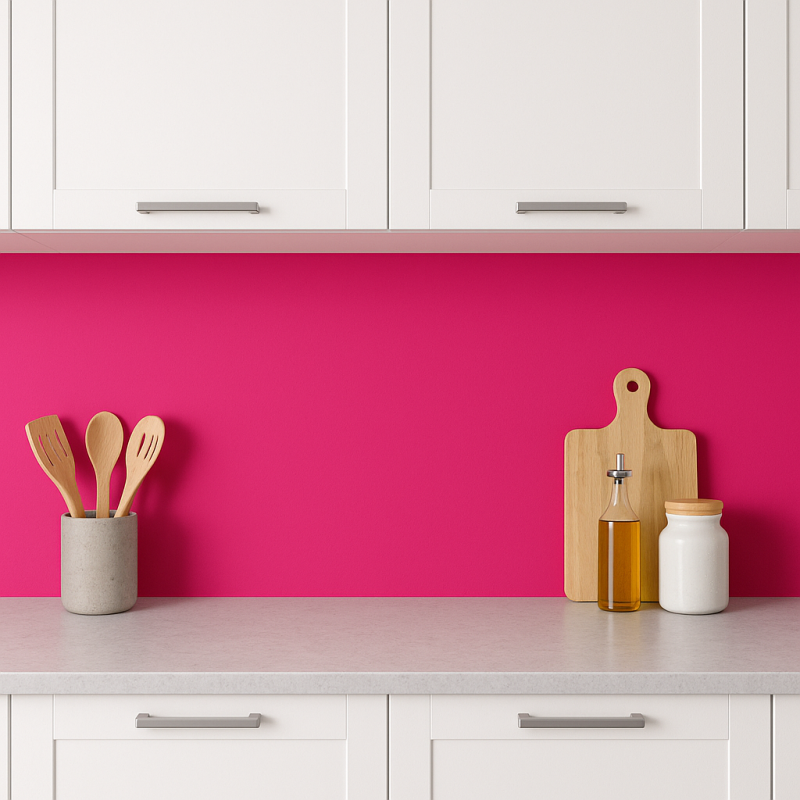 Crédence de cuisine rose bonbon sur mesure. Livraison gratuite !
