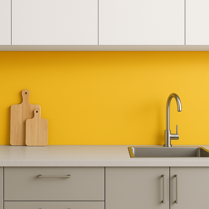 Crédence de cuisine jaune orange sur mesure. Livraison gratuite !