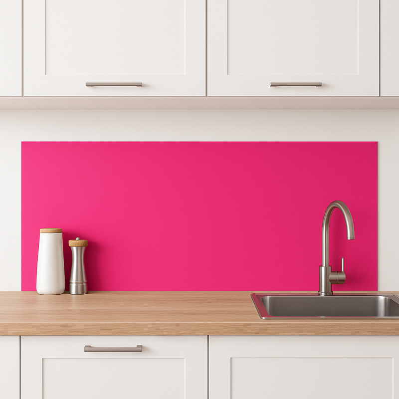 Crédence de cuisine rose fushia sur mesure. Livraison gratuite !