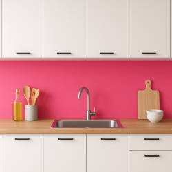 Crédence de cuisine rose sur mesure. Livraison gratuite !