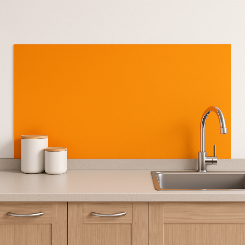 Crédence de cuisine orange mandarine sur mesure. Livraison gratuite !