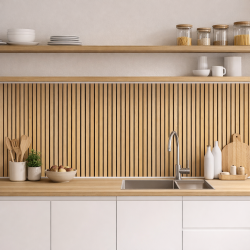 Crédence cuisine motif bois naturel en ligne mise en situation