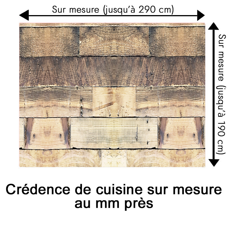 Crédence cuisine motif bois rustique sur mesure au mm près