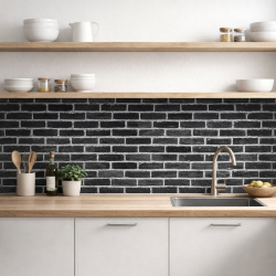 Crédence cuisine motif briques noires mise en situation