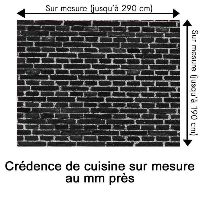 Crédence cuisine motif briques noires sur mesure au mm près