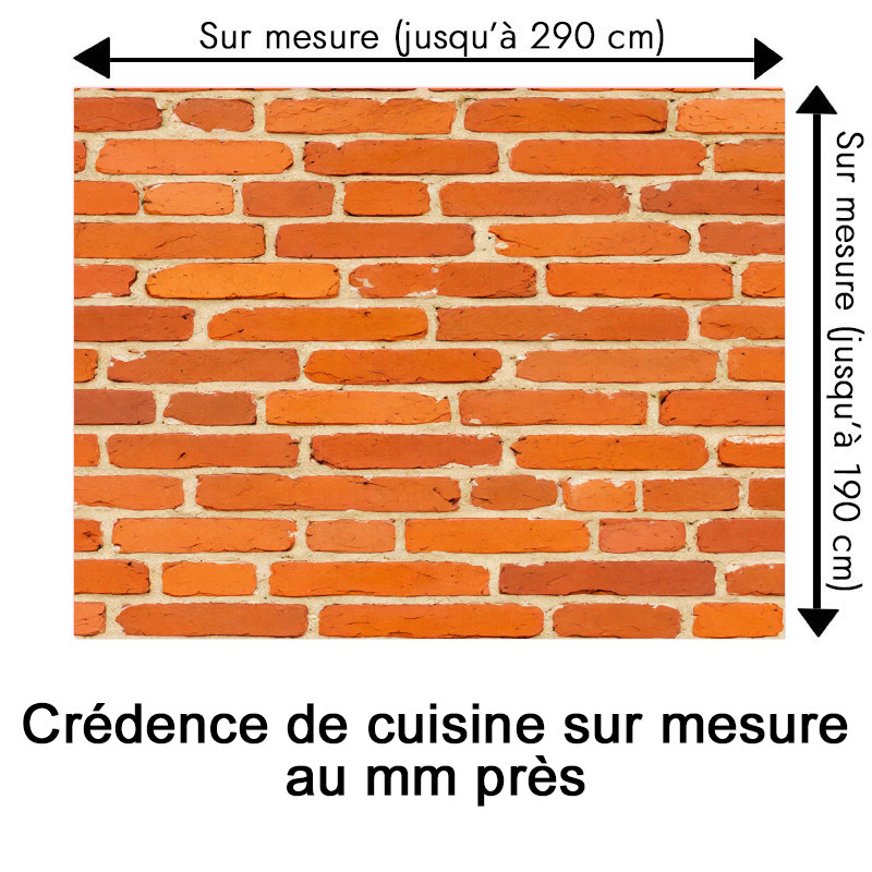 Crédence cuisine motif briques rouges sur mesure au mm près