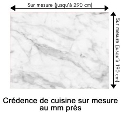 Crédence cuisine motif marbre blanc et gris clair sur mesure au mm près